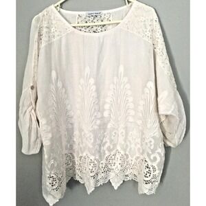 Tempo Paris Blouse Womens Small White Lace Scalloped Hem Boho Made in‎ Italy